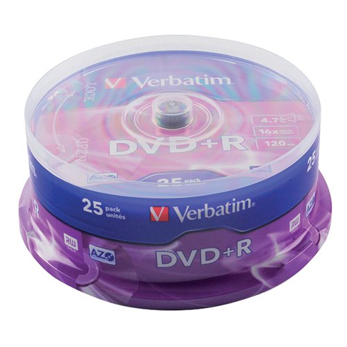 VERBATIM DVD+R SPINDLE 16X 4.7GB (PACK OF 25) 43500