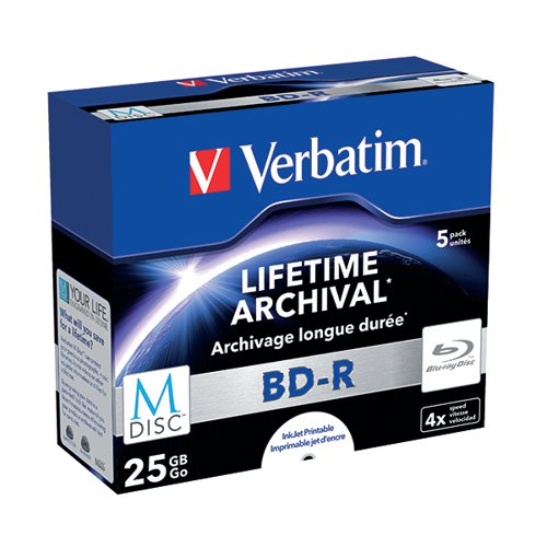 VERBATIM M-DISC BLU-RAY BD-R 25 GB 4X PRINTABLE JEWEL CASE (