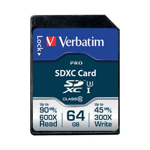 VERBATIM PRO SDXC 64GB MEMORY CARD CLASS 10 UHS-I U3 47022