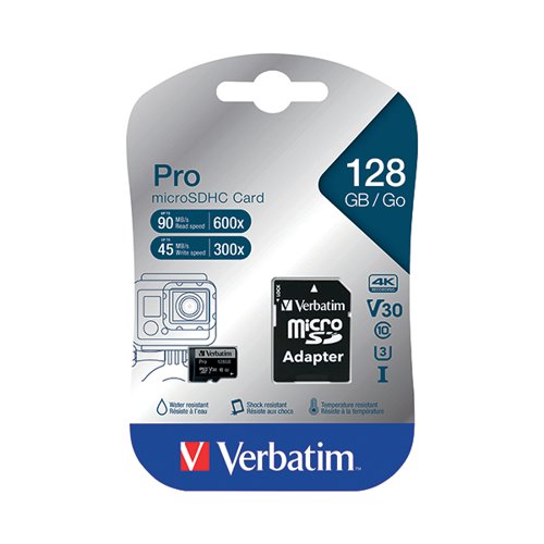 VERBATIM PRO MICROSDXC MEMORY CARD CLASS 3 128GB 47044