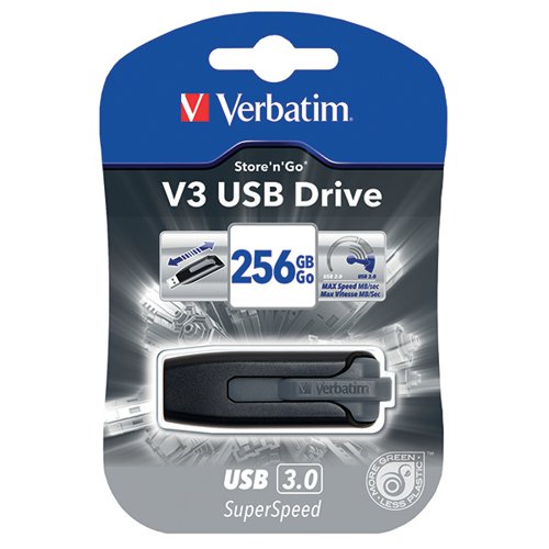 VERBATIM STORE N GO V3 USB 3.0 FLASH DRIVE 256GB BLACK 49168