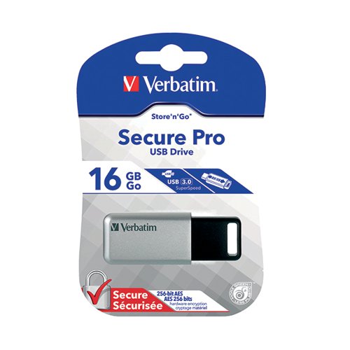 VERBATIM SILVER/BLACK SECURE PRO USB 3.0 FLASH DRIVE 16GB 98