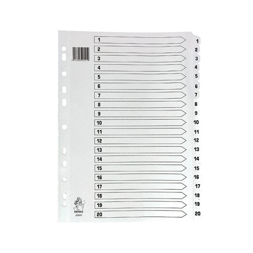 A4 WHITE 1-20 MYLAR INDEX MYLAR REINFORCED TABS/HOLES WX0153
