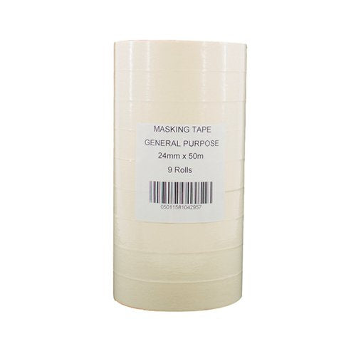GENERAL PURPOSE 25MMX50M WHITE MASKING TAPE (PACK OF 9) 0751